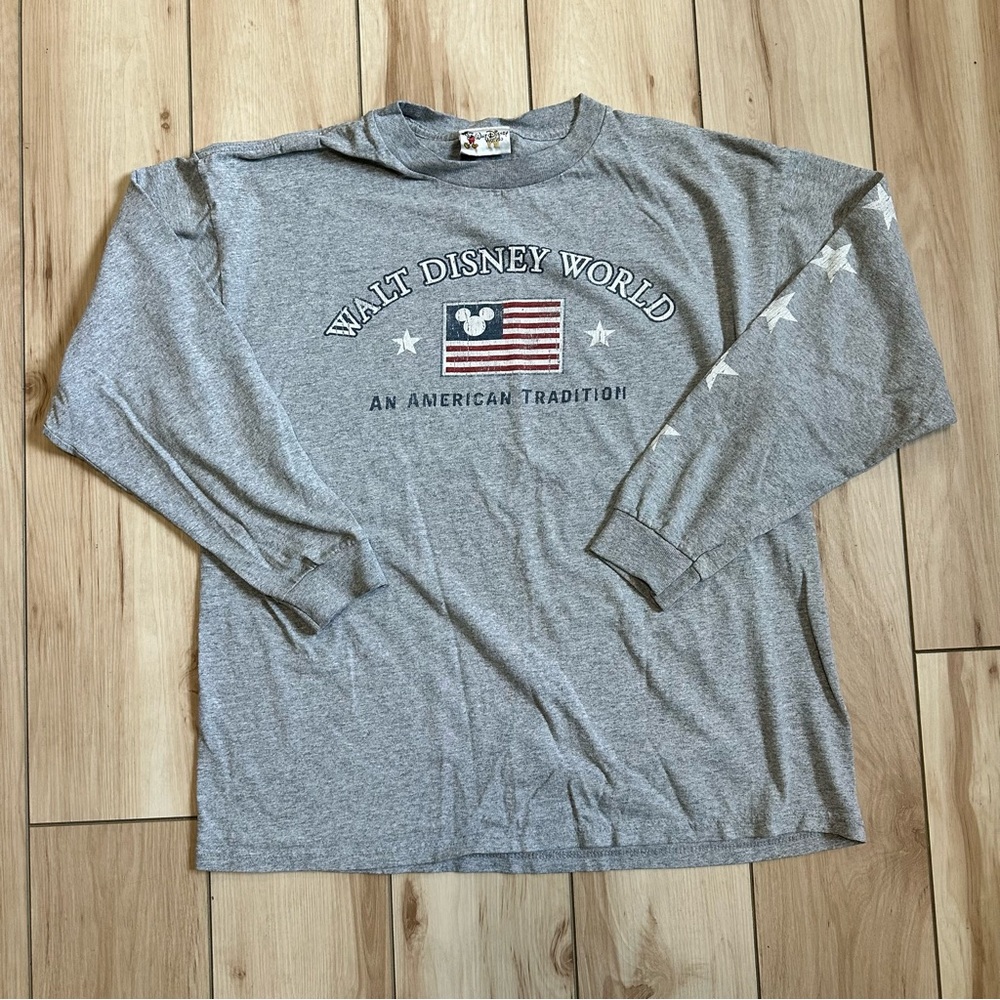 Walt Disney World Patriotic Long Sleeve Gray Tee